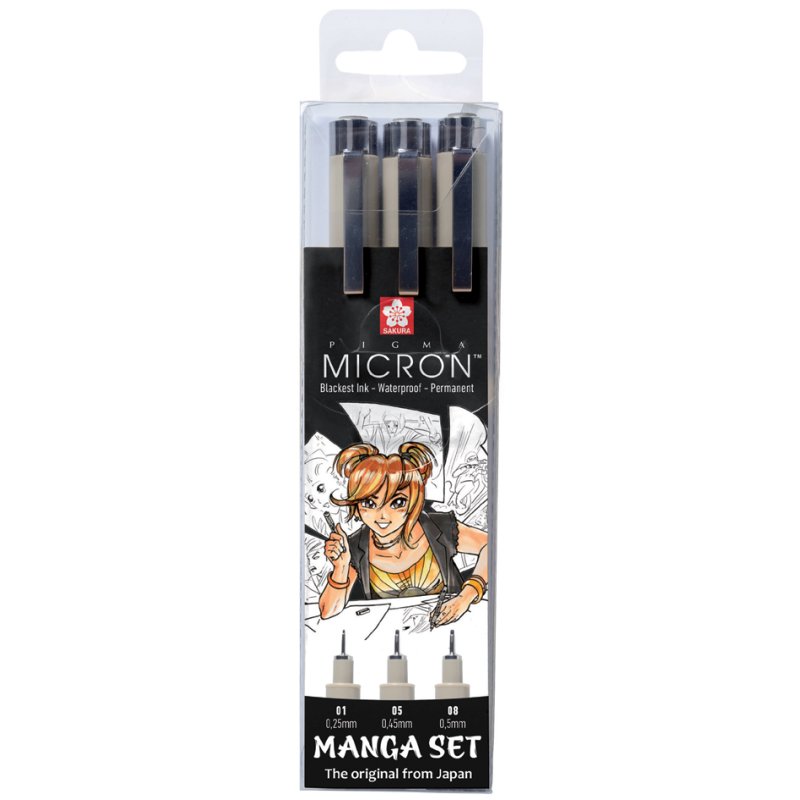 SAKURA fineliner set PIGMA MICRON manga, permanent, 3 pieces